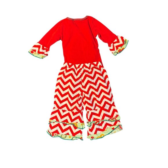 Christmas Tree Chevron Ruffle Dress By Ann Loren Size 12-18 Months Red & Green - Picture 6 of 6